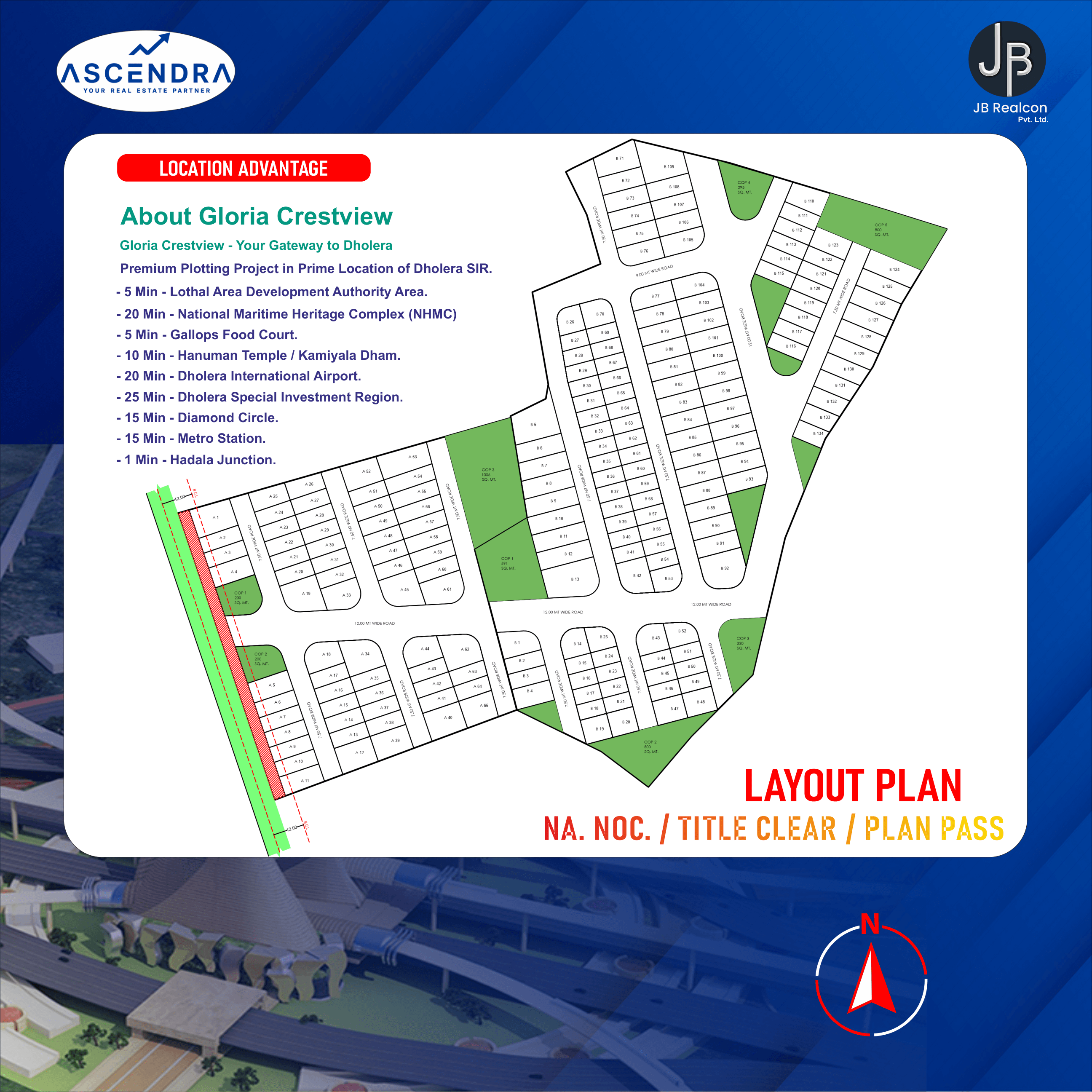 Gloria CrestView official layout plan — residential plots, roads, and common open spaces